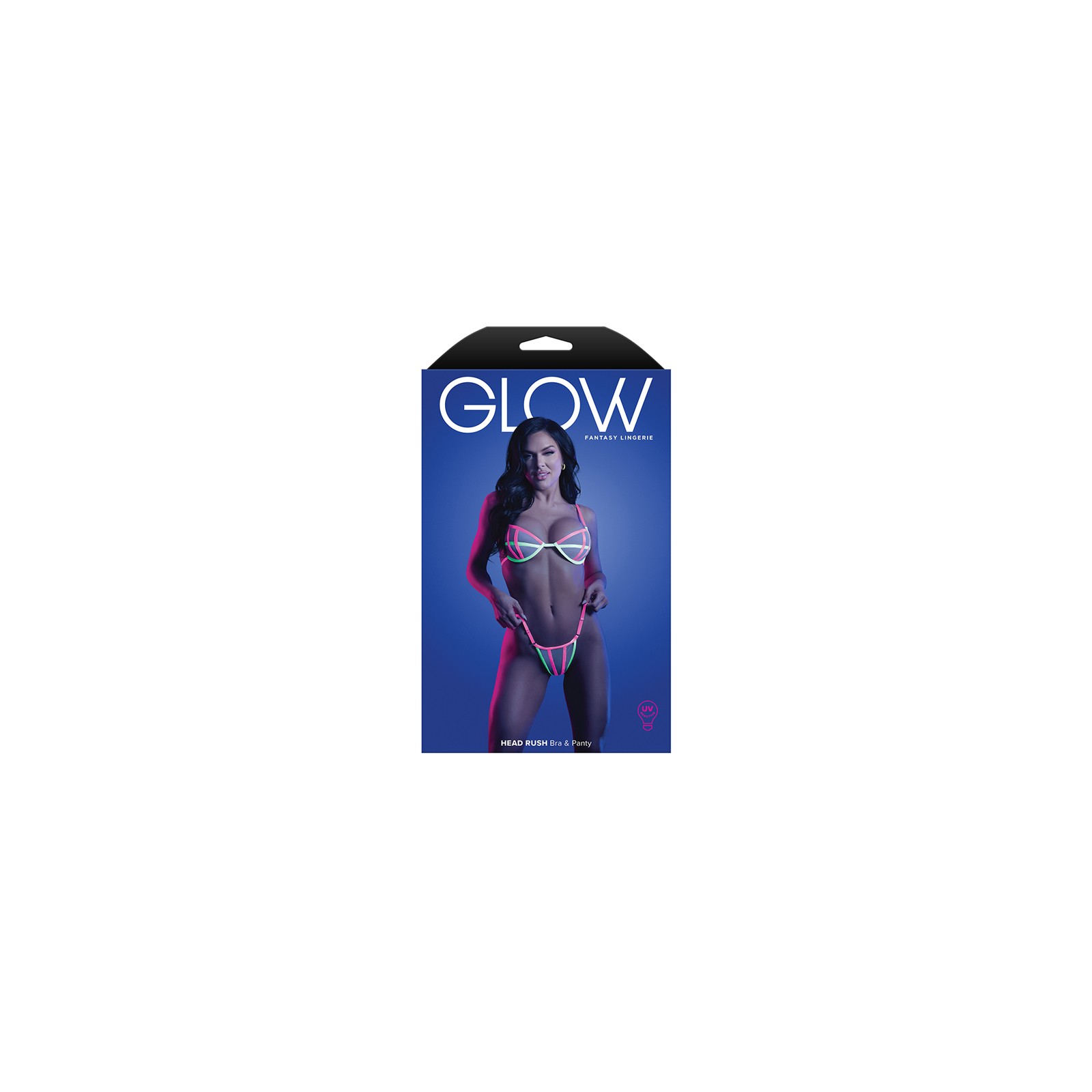 Fantasy Lingerie Glow Head Rush UV Reactive Bra & G-String M/L