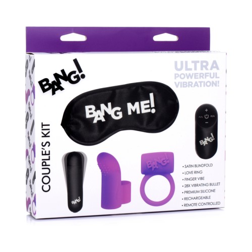 BANG! Couple's Love Ring, Finger Vibe, Bullet & Blindfold Kit Purple