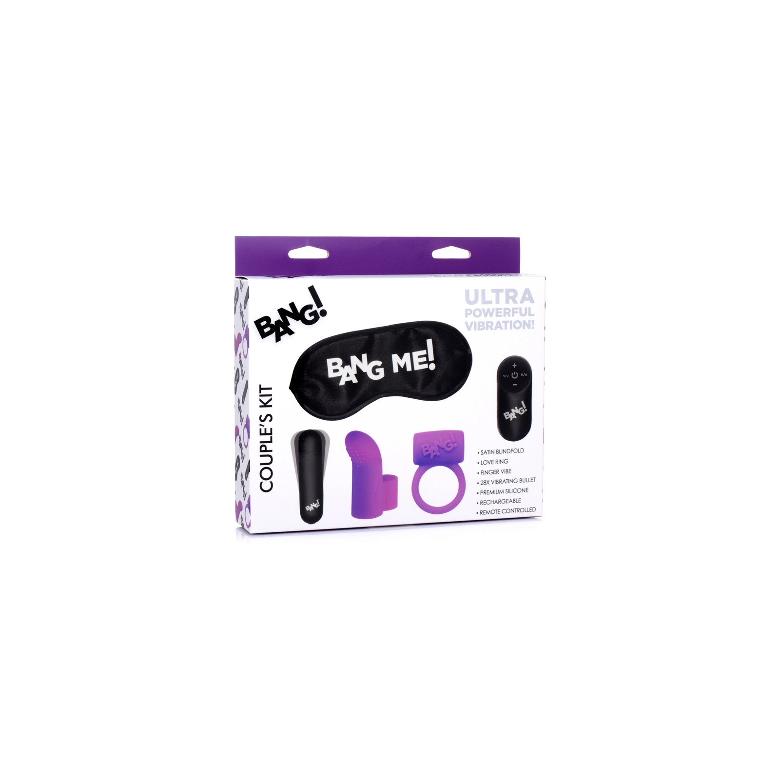 BANG! Couple's Love Ring, Finger Vibe, Bullet & Blindfold Kit Purple