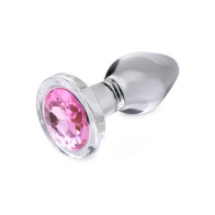 Booty Sparks Pink Gem Glass Anal Plug - Small