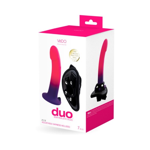 Dildo de Silicona VeDO Duo con Arnés Rosa/Púrpura