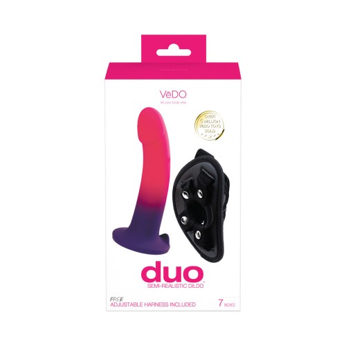 Dildo de Silicona VeDO Duo con Arnés Rosa/Púrpura