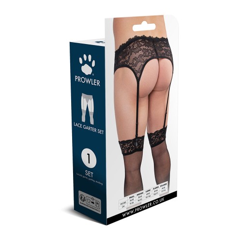 Prowler Lace Garter Set Black M - Sophisticated Intimacy