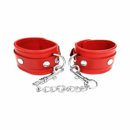 Rouge Plain Leather Ankle Cuffs Red