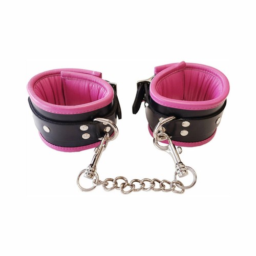 Rouge Leather Wrist Cuffs Black/Pink for BDSM