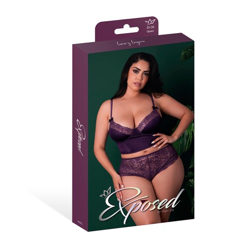 Magic Silk Leather & Lace Bustier & Cheeky Short - Plum