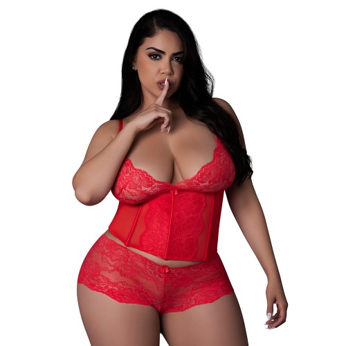 Magic Silk Sugar High Bustier and Boy Short Set Red Queen Size