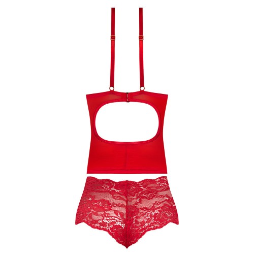 Magic Silk Sugar High Bustier and Boy Short Set Red Queen Size