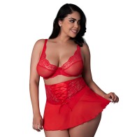 Conjunto Bralette, Falda y Tanga Magic Silk Sugar High en Rojo