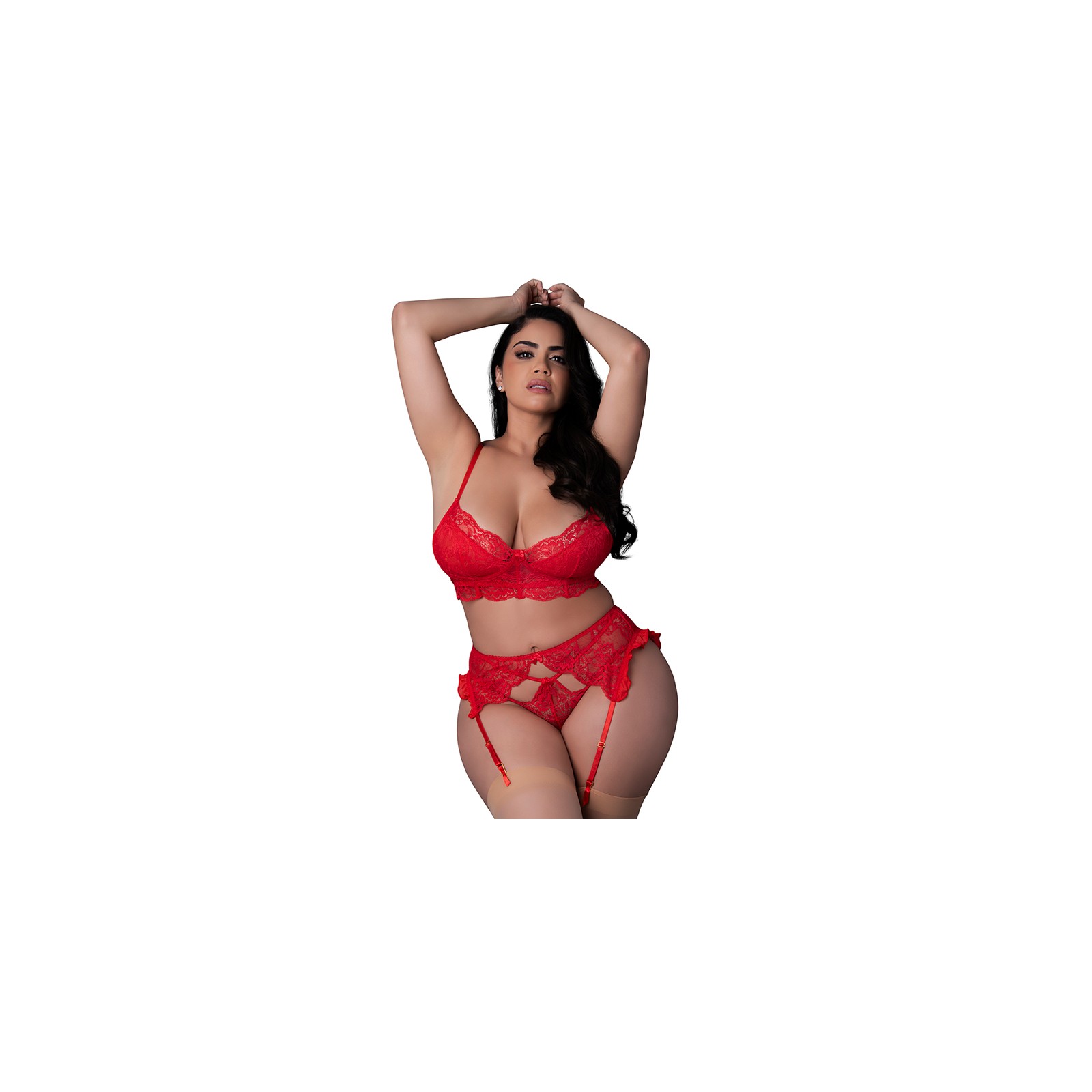 Conjunto de Bra, Ligueros y Panty Sugar High Magic Silk Rojo Talla Reina