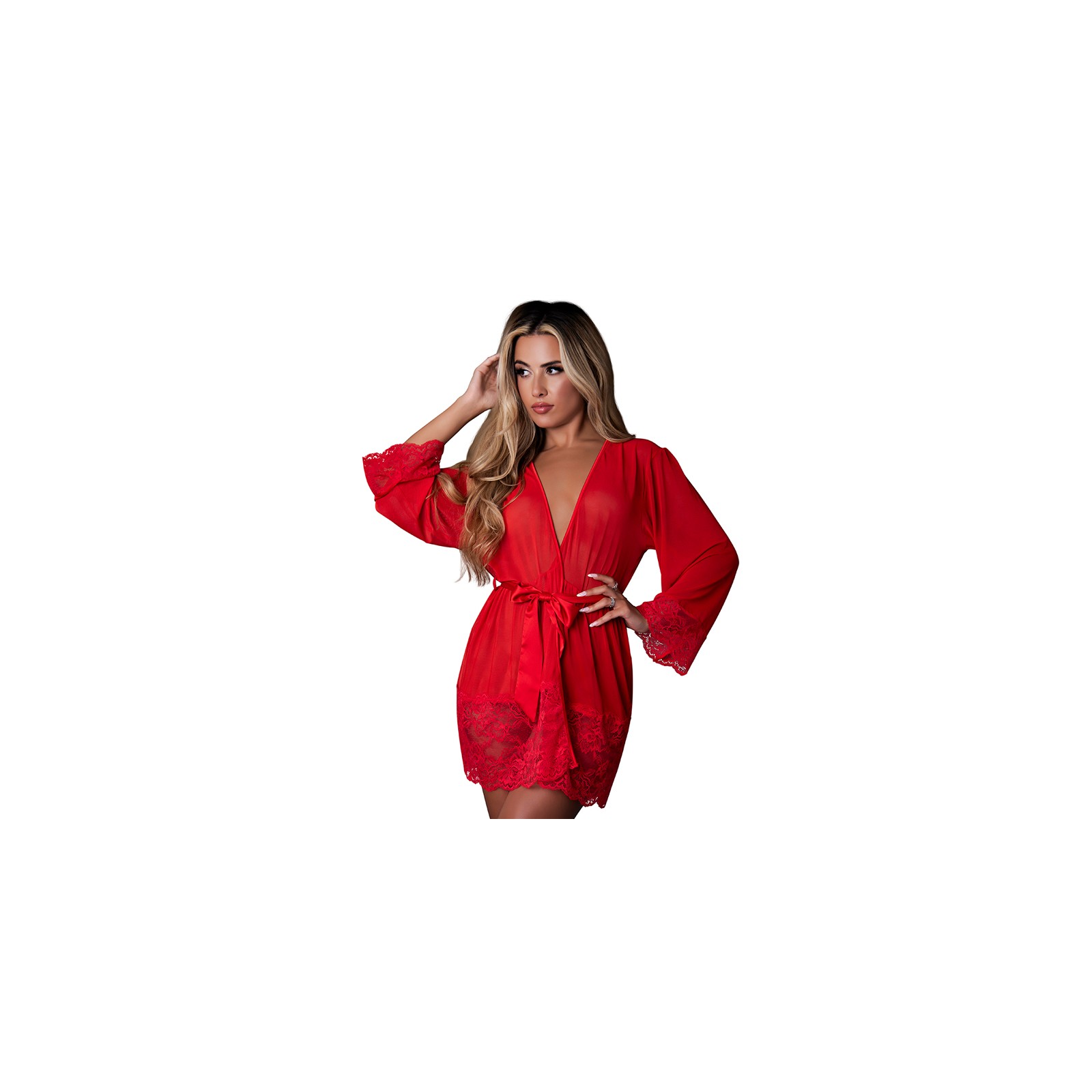 Magic Silk Red 3/4 Sleeve Robe for Ladies