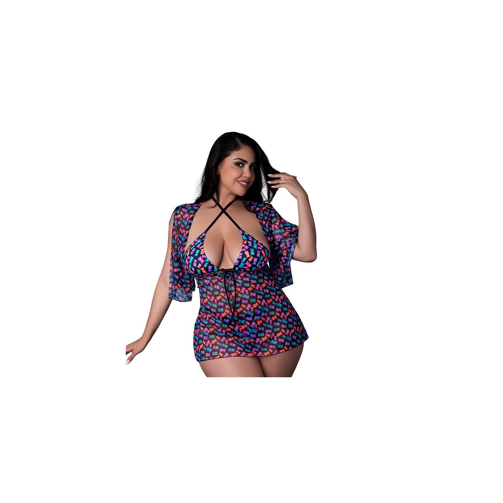 Magic Silk Hazy Dayz Sujetador, Tanga y Conjunto de Vestido Gummy Bears Talla Reina