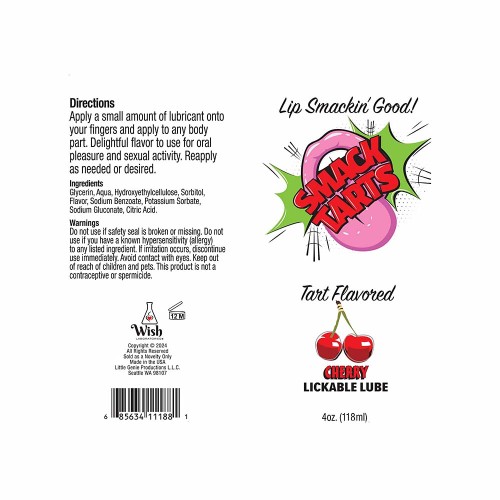 Smack Tarts Lubricante Lickable Sabor Cereza Ácida 4 oz.