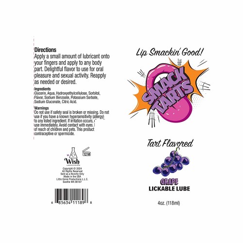 Smack Tarts Lubricante Lickable Sabor Uva Ácida 4 oz.