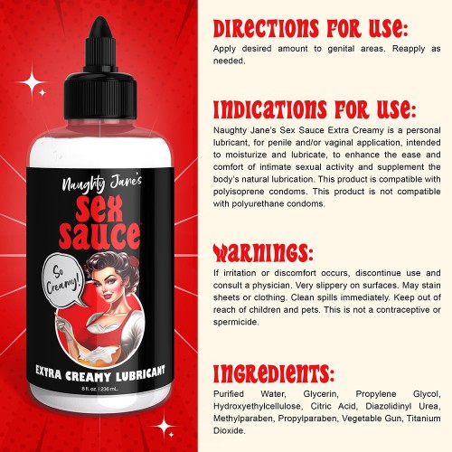 Lubricante Extra Cremoso Sex Sauce de Naughty Jane 8 oz