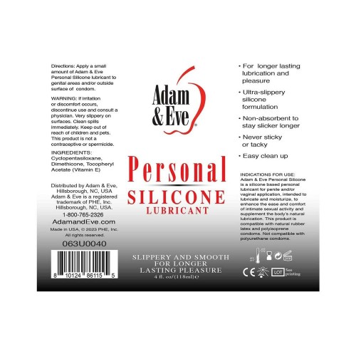 Adam & Eve Personal Silicone Lubricant 4 oz.