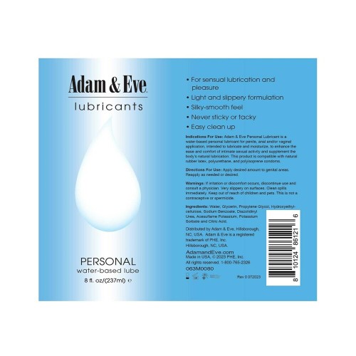 Adam & Eve Personal Water-Based Lubricant 8 oz.