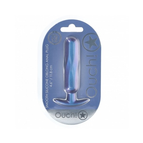 Ouch! Smooth Silicone Oblong Anal Plug 4.6 in. - Metallic Blue Pleasure