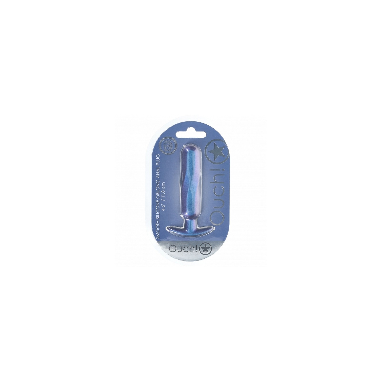 Ouch! Smooth Silicone Oblong Anal Plug 4.6 in. - Metallic Blue Pleasure