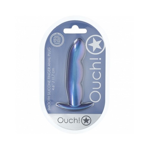 Ouch Smooth Silicone Finger Anal Plug 4.6 in Metallic Blue