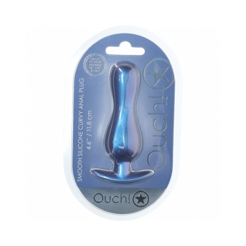 Plug Anal Curvo de Silicona Suave Ouch! 4.6 in. Azul Metálico