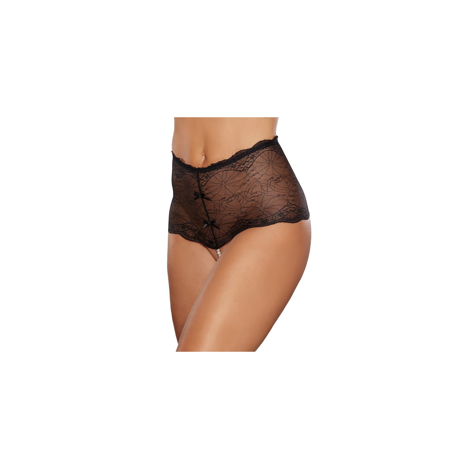 Allure Passion & Pearl High-Waisted Lace Thong Black O/S