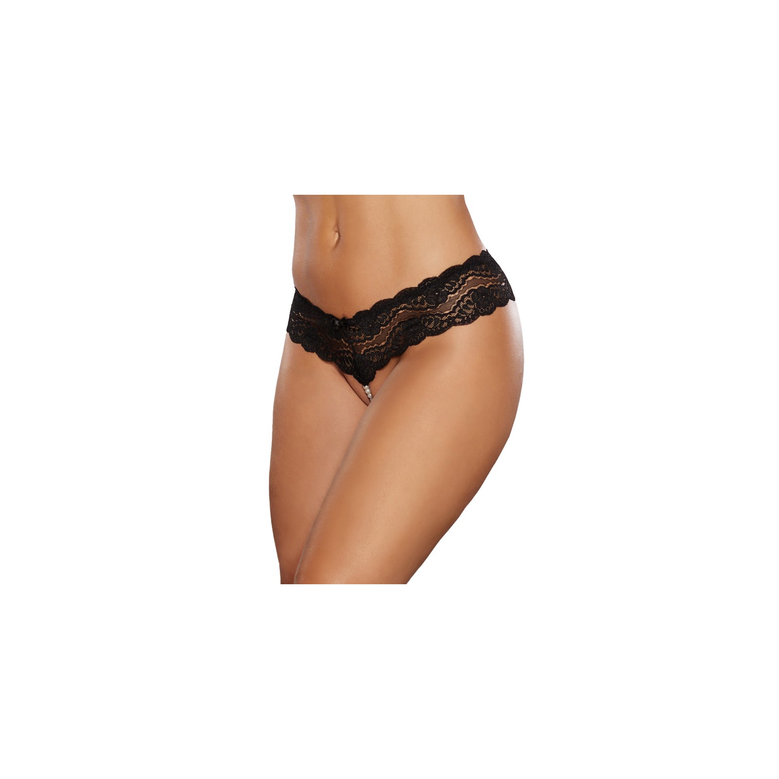 Allure Lip Sync Lace Band Thong with Pearl String