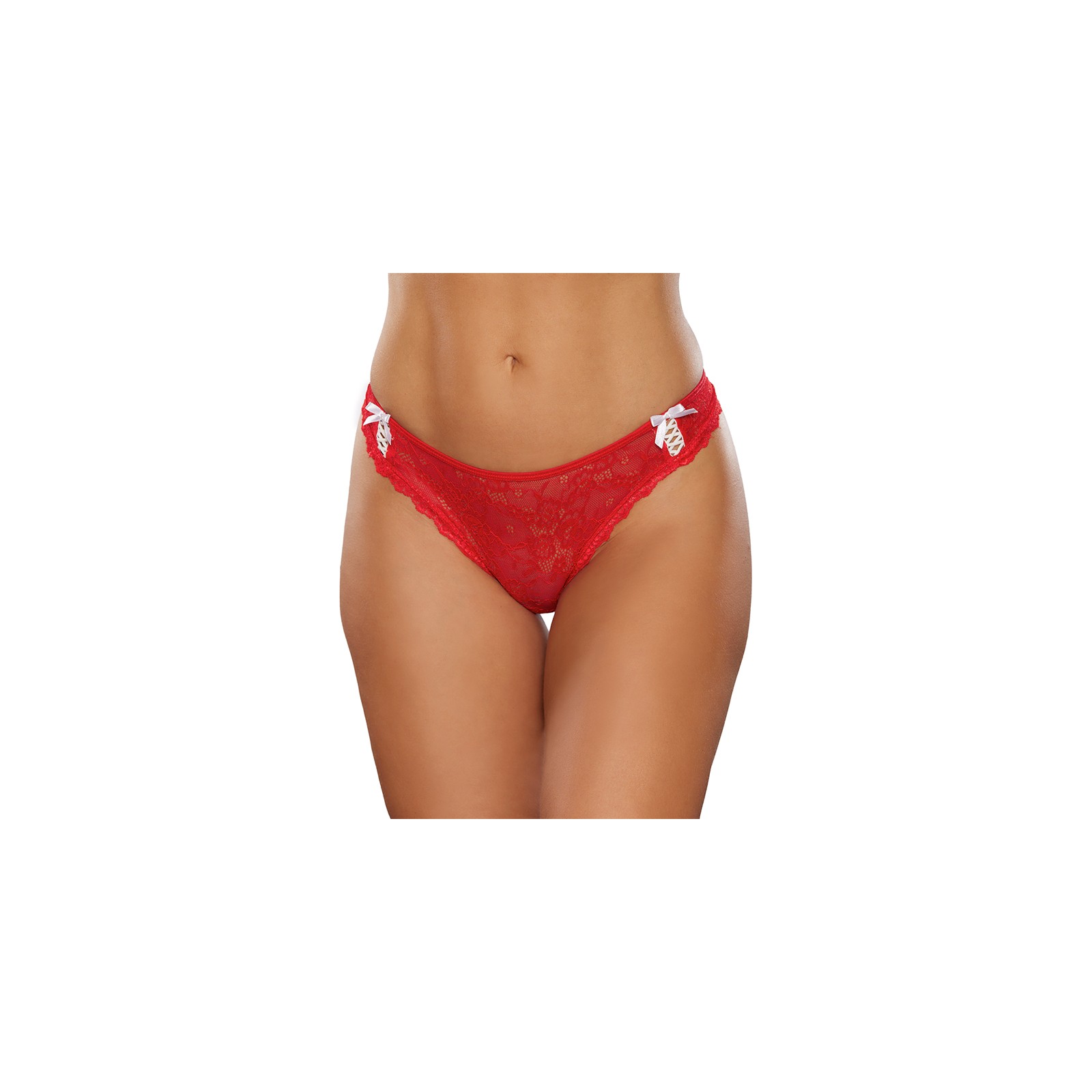 Allure Kisses & Bows Lace Thong Red O/S