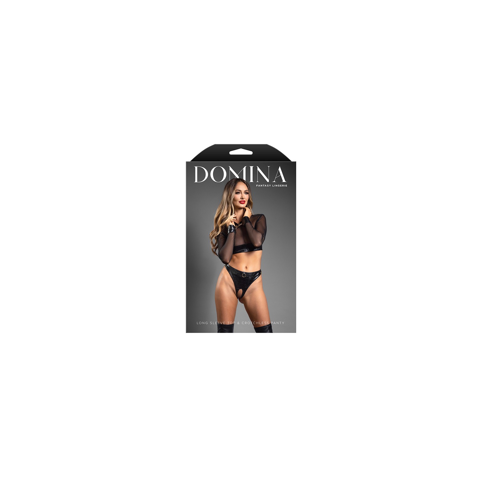 Conjunto de Lencería Fantasía Domina Blusa y Tanga Sin Entrepierna S/M