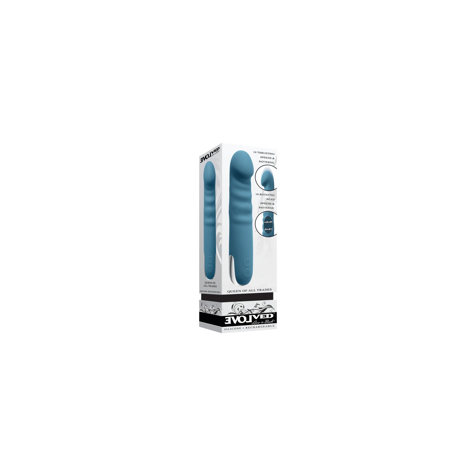 Evolved Reina de Todos los Oficios Vibrador - Silicone Teal con Thrusting y Rotación