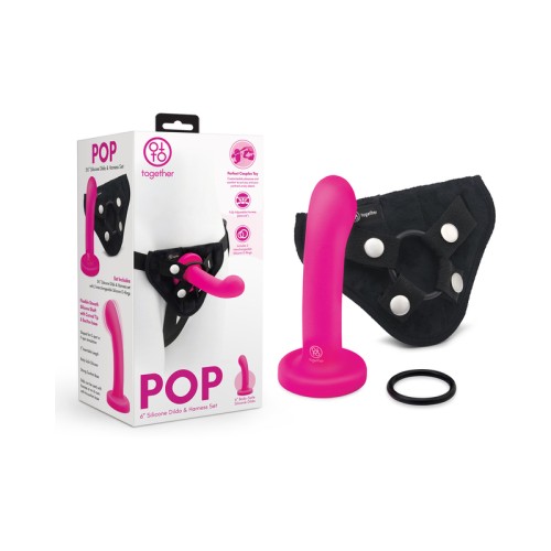 Conjunto de Dildo y Arnés de Silicona de 5 in. Together Pop Rosa