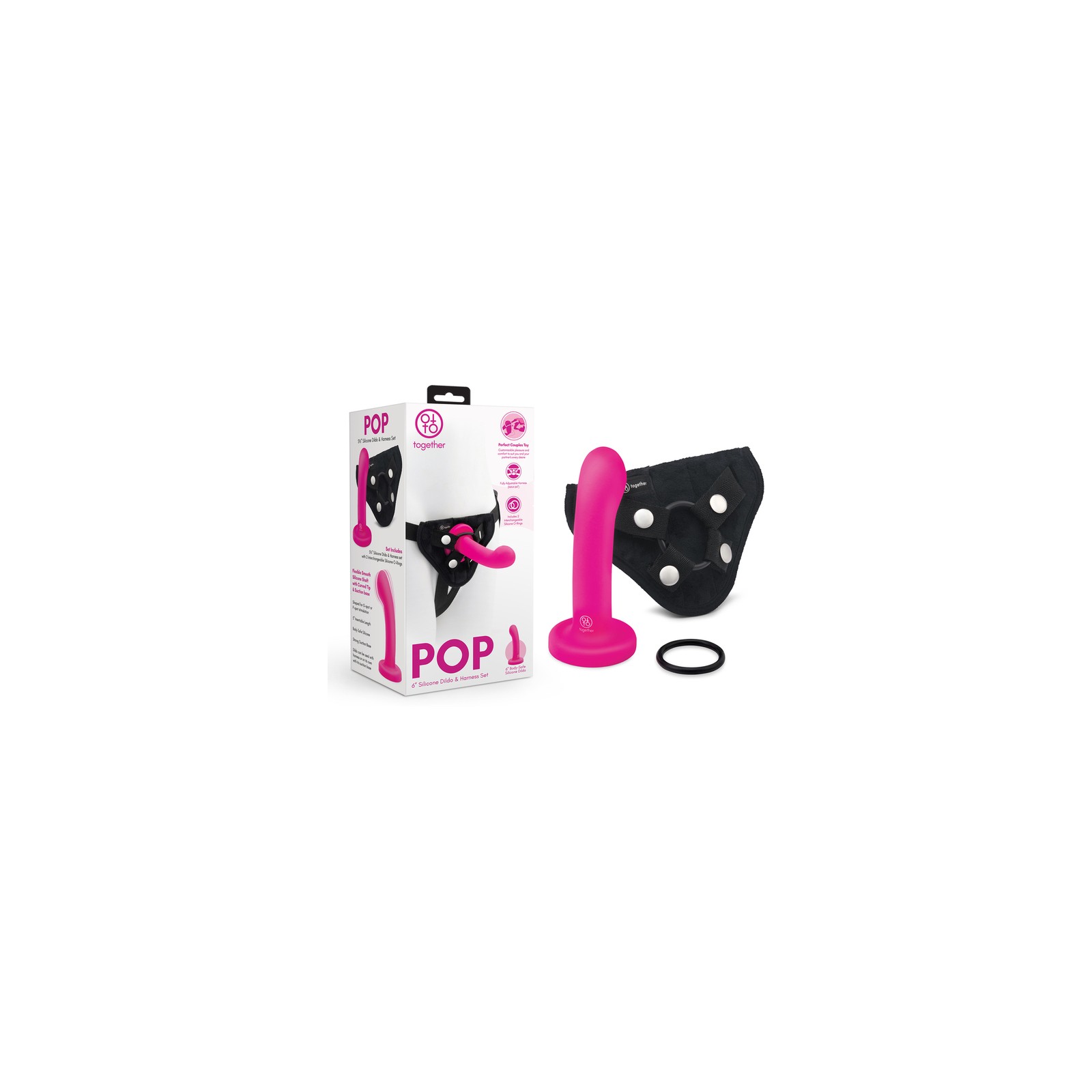 Together Pop 5 in. Silicone Dildo and Harness Set Pink