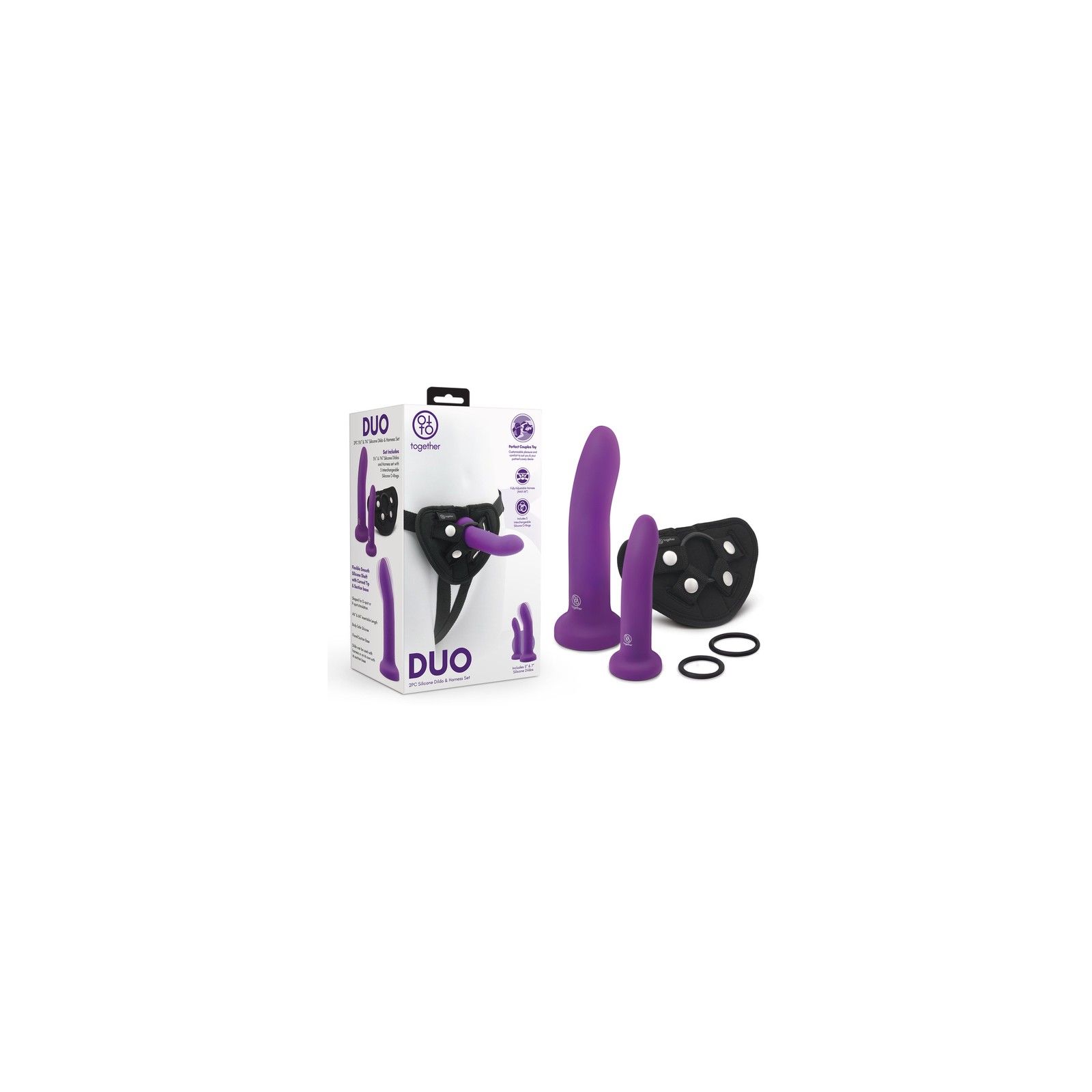 Together Duo Silicone Dildo & Harness Set - Purple