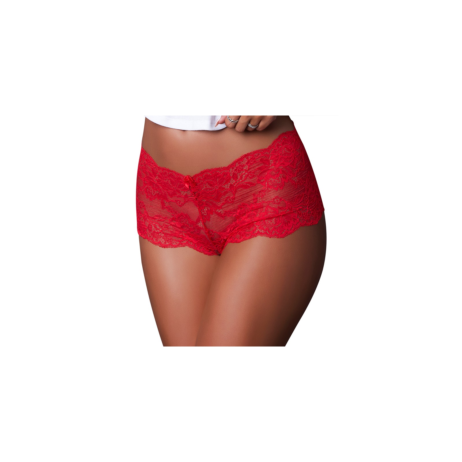 Magic Silk Sugar High Lace Boy Short Red S/M