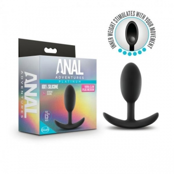 Anal Adventures Platinum Silicone Vibra Slim Plug - Medium Black