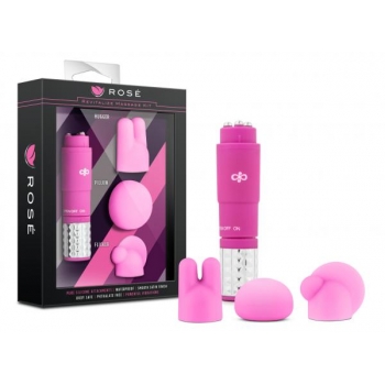 Rose Revitalize Massage Kit with 3 Silicone Attachments Pink