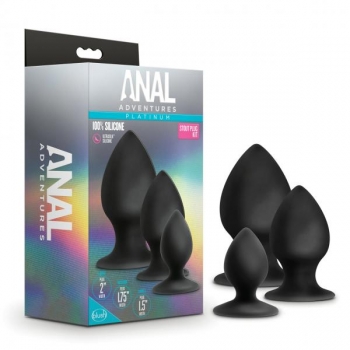 Anal Adventures Platinum Silicone Stout Plug Kit - Black