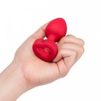 B Vibe Vibrating Heart Shaped Jewel Plug - M/L Red