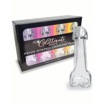 Glitterati Penis Drinking Glasses - 6oz Pack of 4