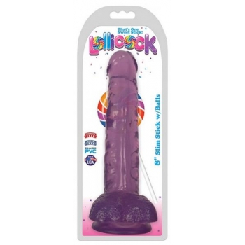 Lollicock 8 inches Slim Stick Dildo Balls Purple Grape Ice