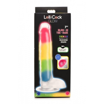 Lollicock 7in Glow In The Dark Rainbow Silicone Dildo W Balls