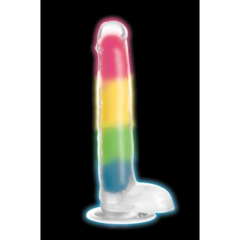 Lollicock 7in Glow In The Dark Rainbow Silicone Dildo W Balls