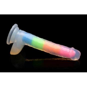 Lollicock 7in Glow In The Dark Rainbow Silicone Dildo W Balls