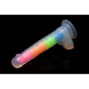 Lollicock 7in Glow In The Dark Rainbow Silicone Dildo W Balls