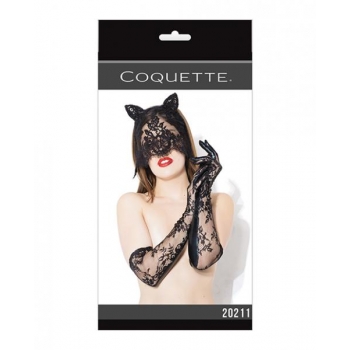 Cat Mask & Glove Set Black O/s