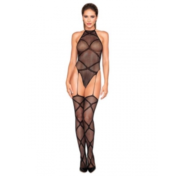 Fishnet Garter Teddy Bodystocking Black O/S