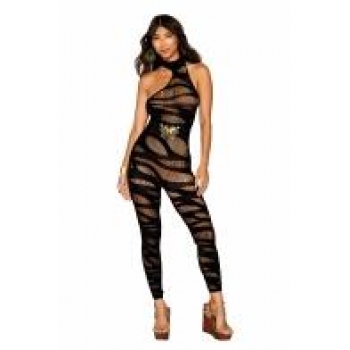 Asymmetrical Bodystocking Opaque Black - Alluring Appeal