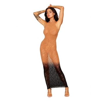 Zebra Knit Bodystocking Gown Black/copper O/s