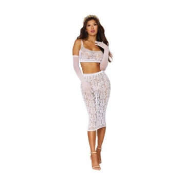 Seamless Sheer Lace Bralette & Slip Skirt - White O/S