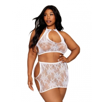 Seamless Lace Bralette & Mini Skirt Set - White Q/S